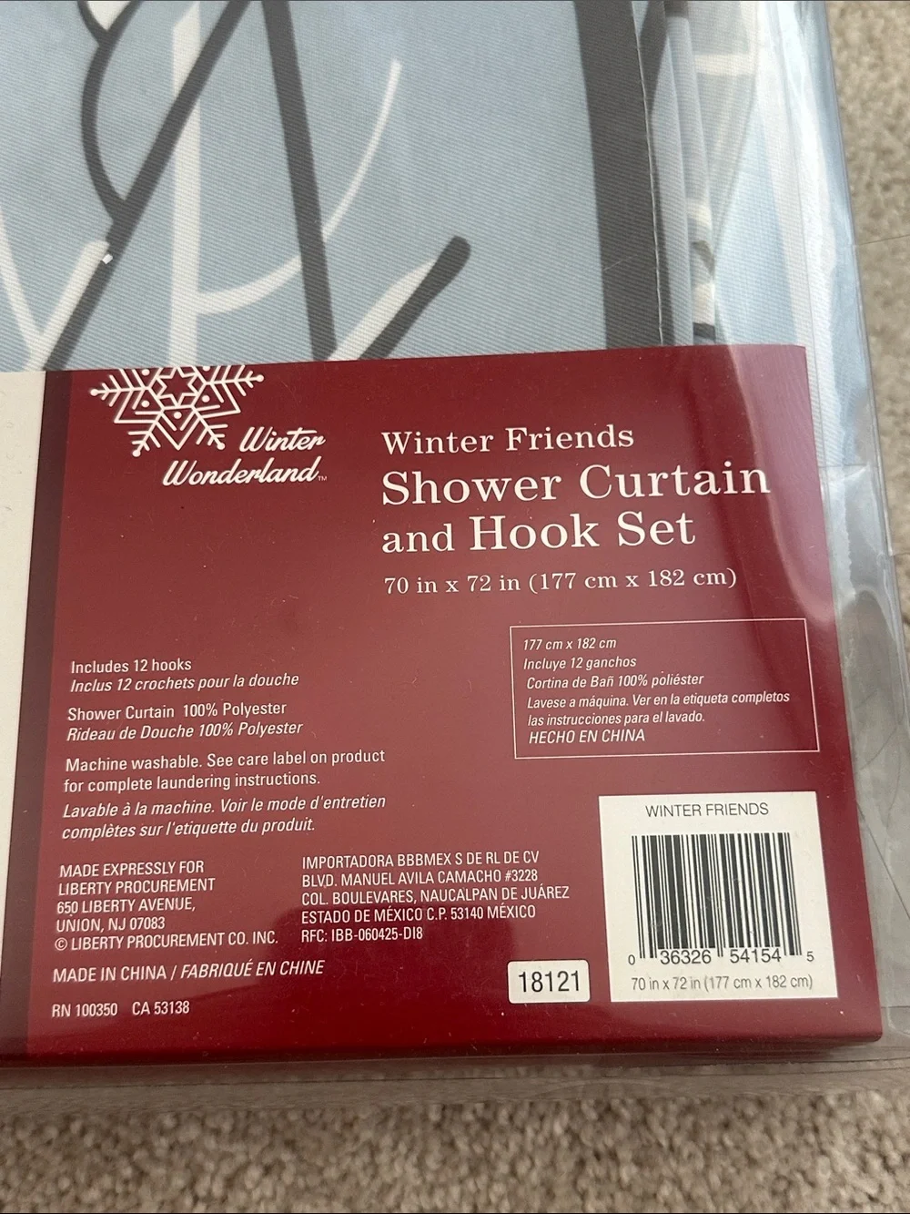 Winter Wonderland 'Winter Friends' Blue Shower Curtain and Hook Set